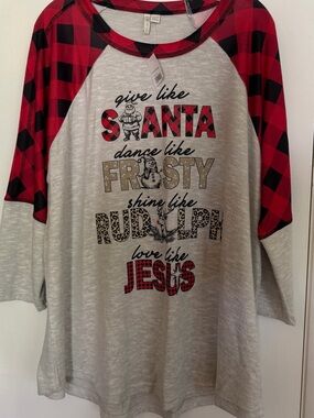 Cato Gray Tee with Red and Black Buffalo Plaid Accents, Sz 18-20